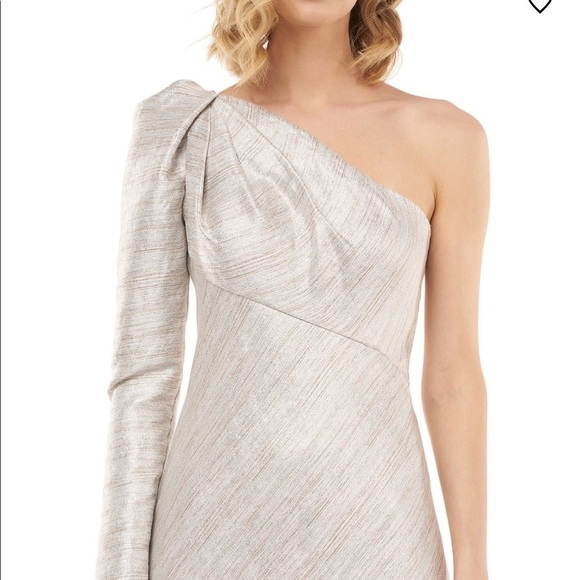Kay Unger Metallic Stripe One Shoulder Gown 4 NEW - Picture 6 of 12